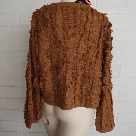 New SACRED THREADS OS L oversized gold fringed cropped pullover sweater - Picture 2 of 4